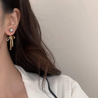Elegant Dual Tone Bow Knot Dangles Earrings JLT13244