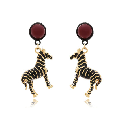 Brown Zebra Pendant Pin Earring JLT13287