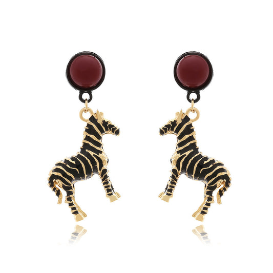 Brown Zebra Pendant Pin Earring JLT13287