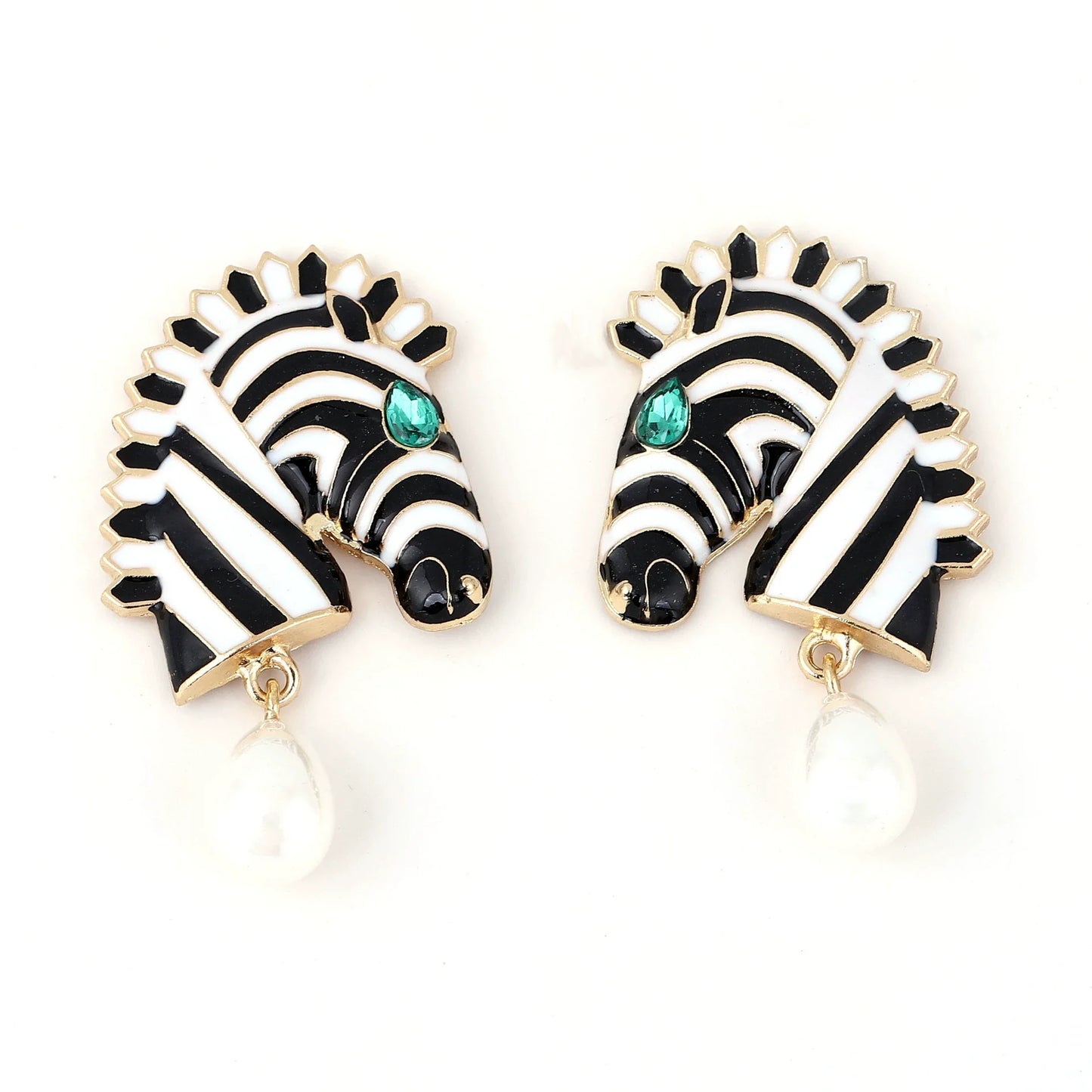 Zebra Head With Pearl Dangle Pin earrings JLT13297