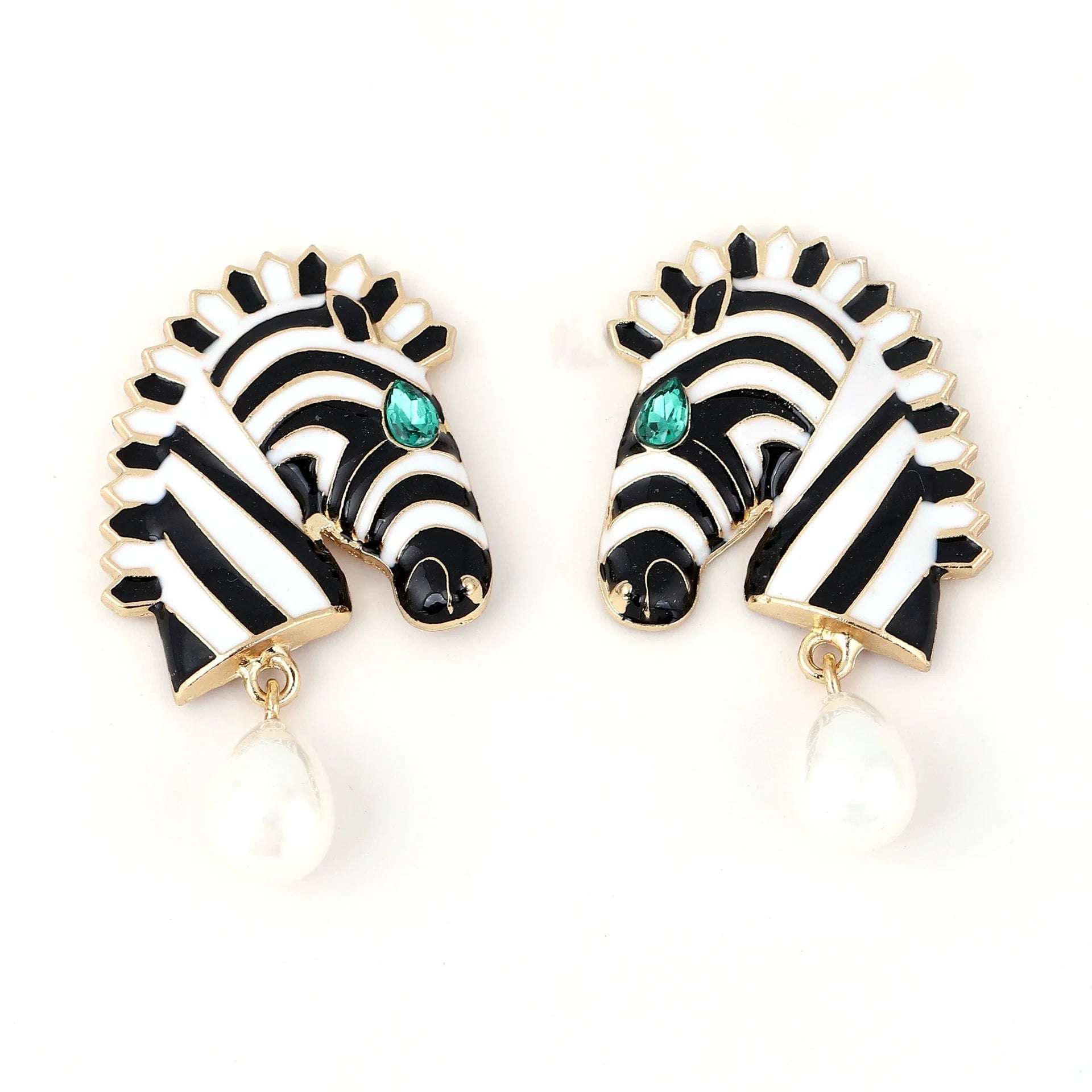 Zebra Head With Pearl Dangle Pin earrings JLT13297