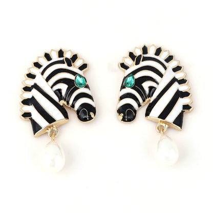 Zebra Head With Pearl Dangle Pin earrings JLT13297