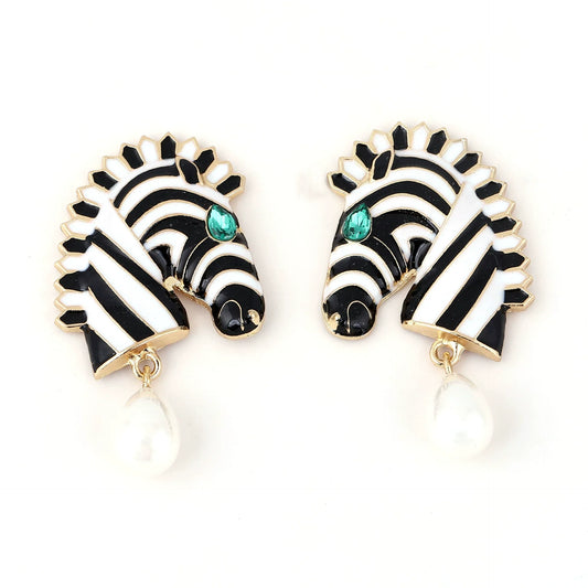 Zebra Head With Pearl Dangle Pin earrings JLT13297