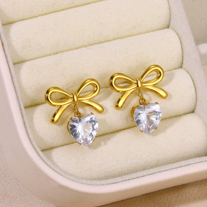 Bow & Heart Crystal Drop Earring JLT13312