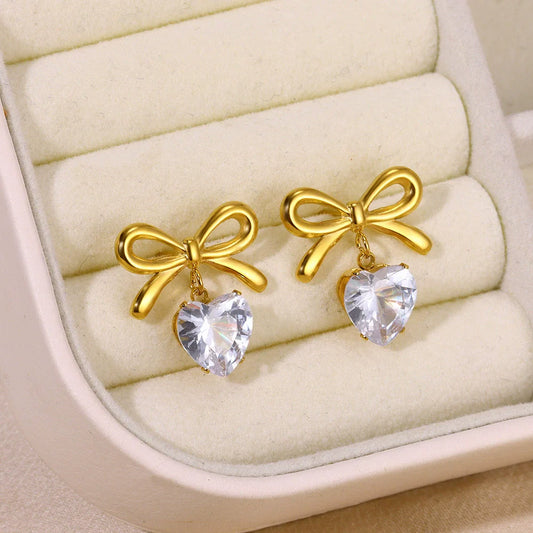 Bow & Heart Crystal Drop Earring JLT13312