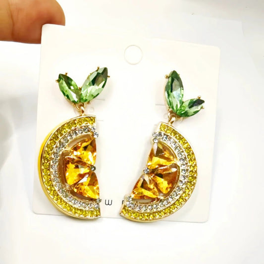 Citrus Slice With Green Leaf Stud Earings JLT13324
