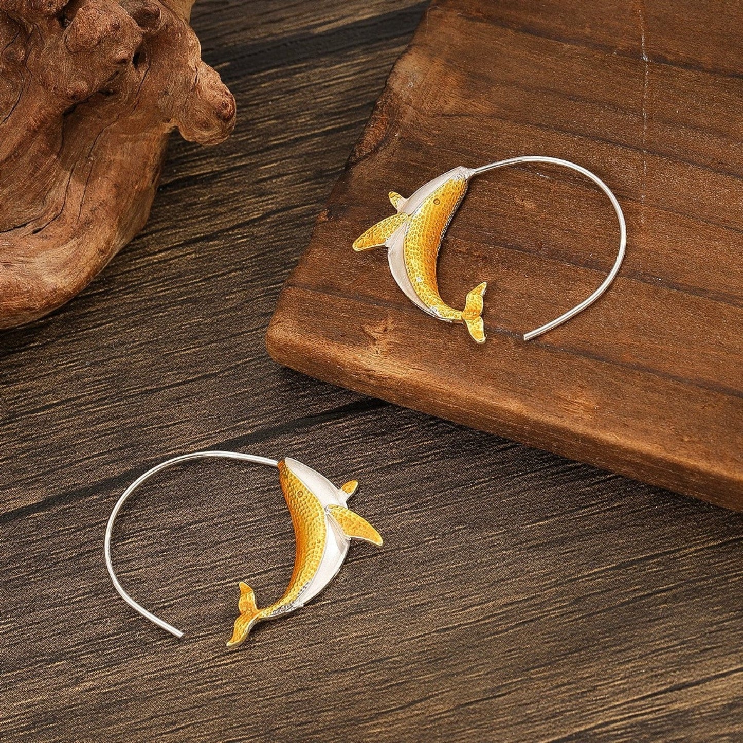 Golden Koi Fish Loop Earrings jlt13367