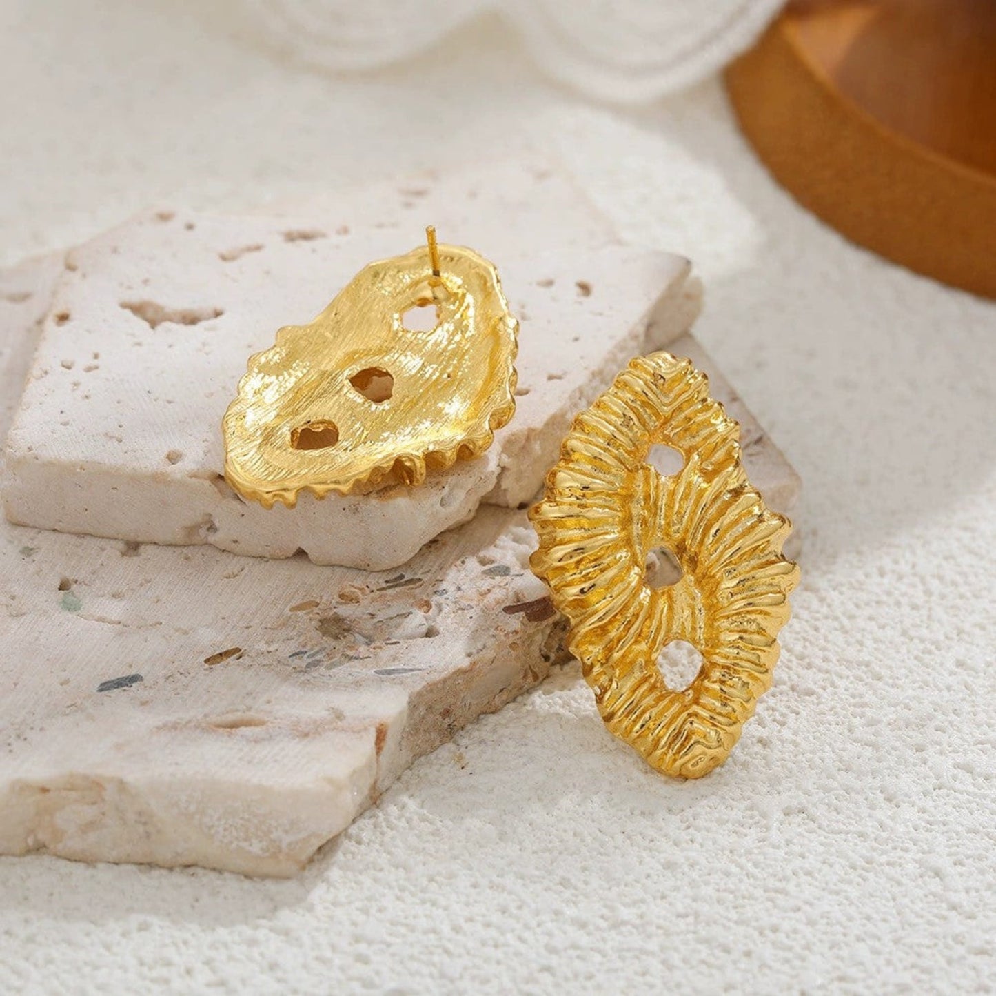 Golden Textured Statement Earrings JLT13368