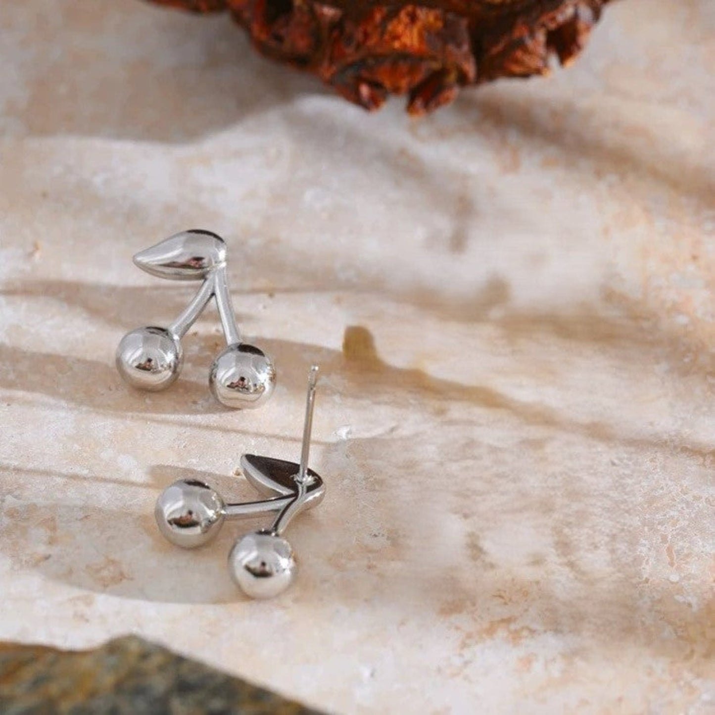 Silver Cherry Pin Earrings JLT13372