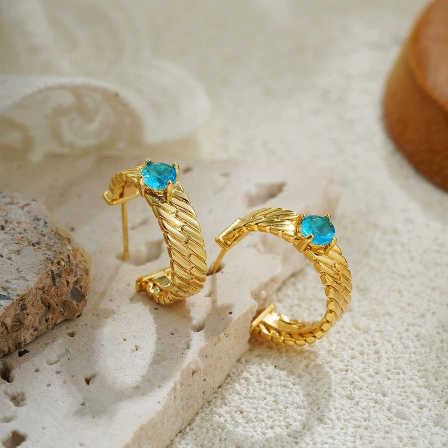 Aqua Gold Hoop Earrings JLT13381