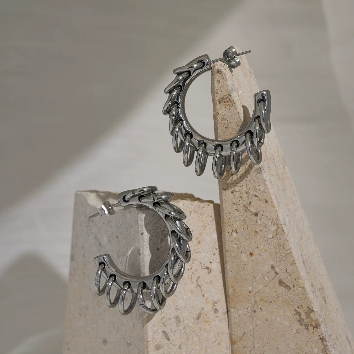 Chunky Silver Chain Hoop Earrings JLT13383