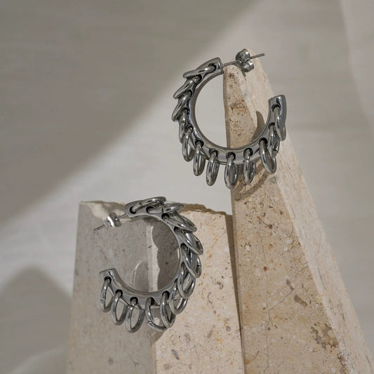 Chunky Silver Chain Hoop Earrings JLT13383