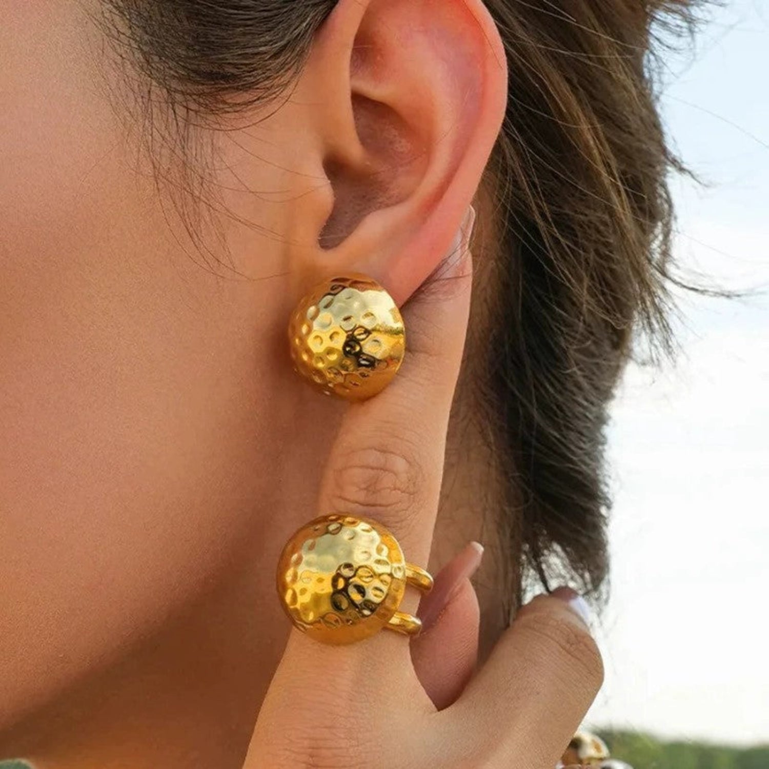 Textured Dome Gold Stud Earrings JLT13385