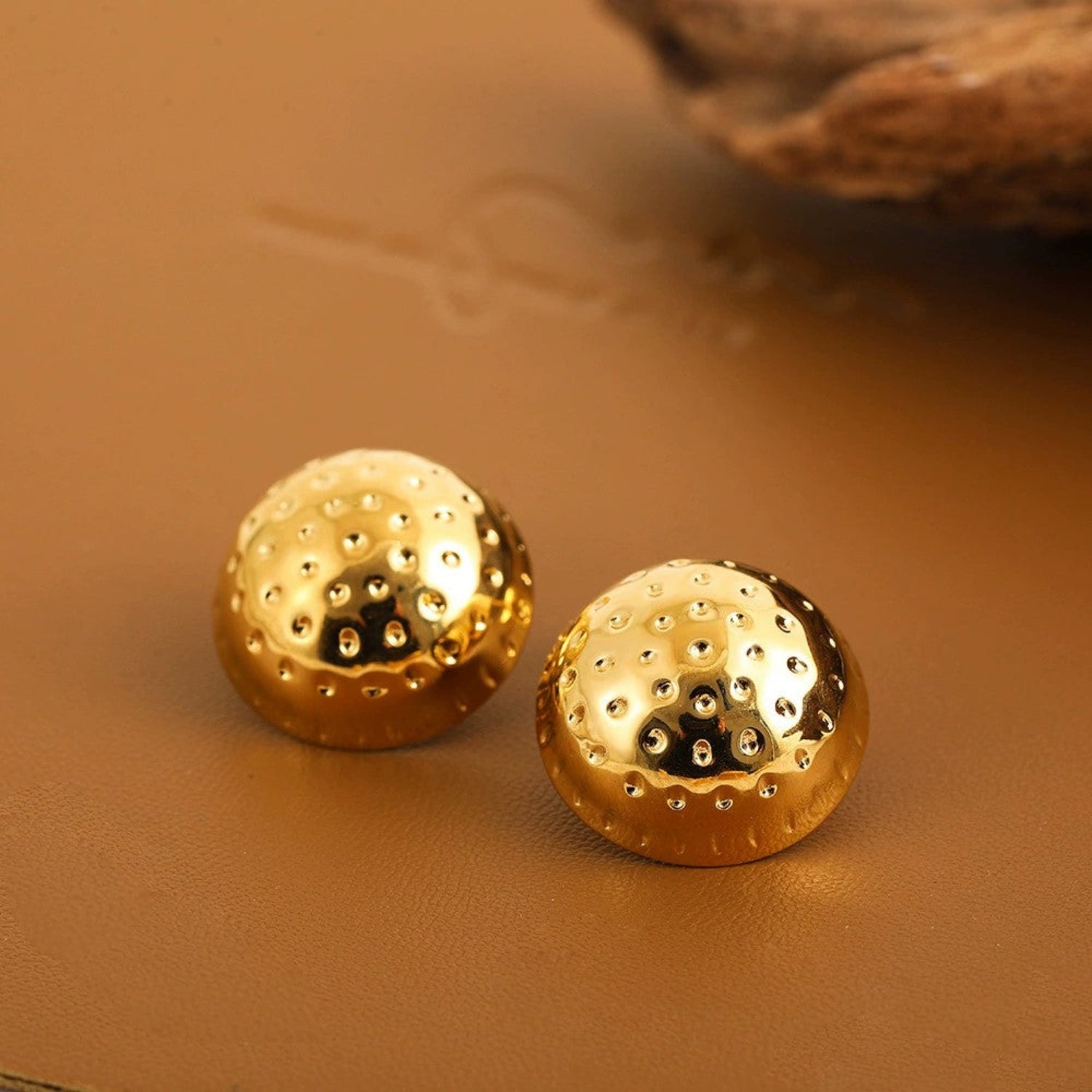 Textured Dome Gold Stud Earrings JLT13385