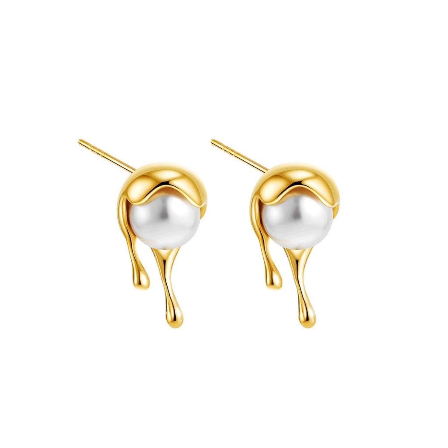Molten Gold Pearl Stud Earrings JLT13390