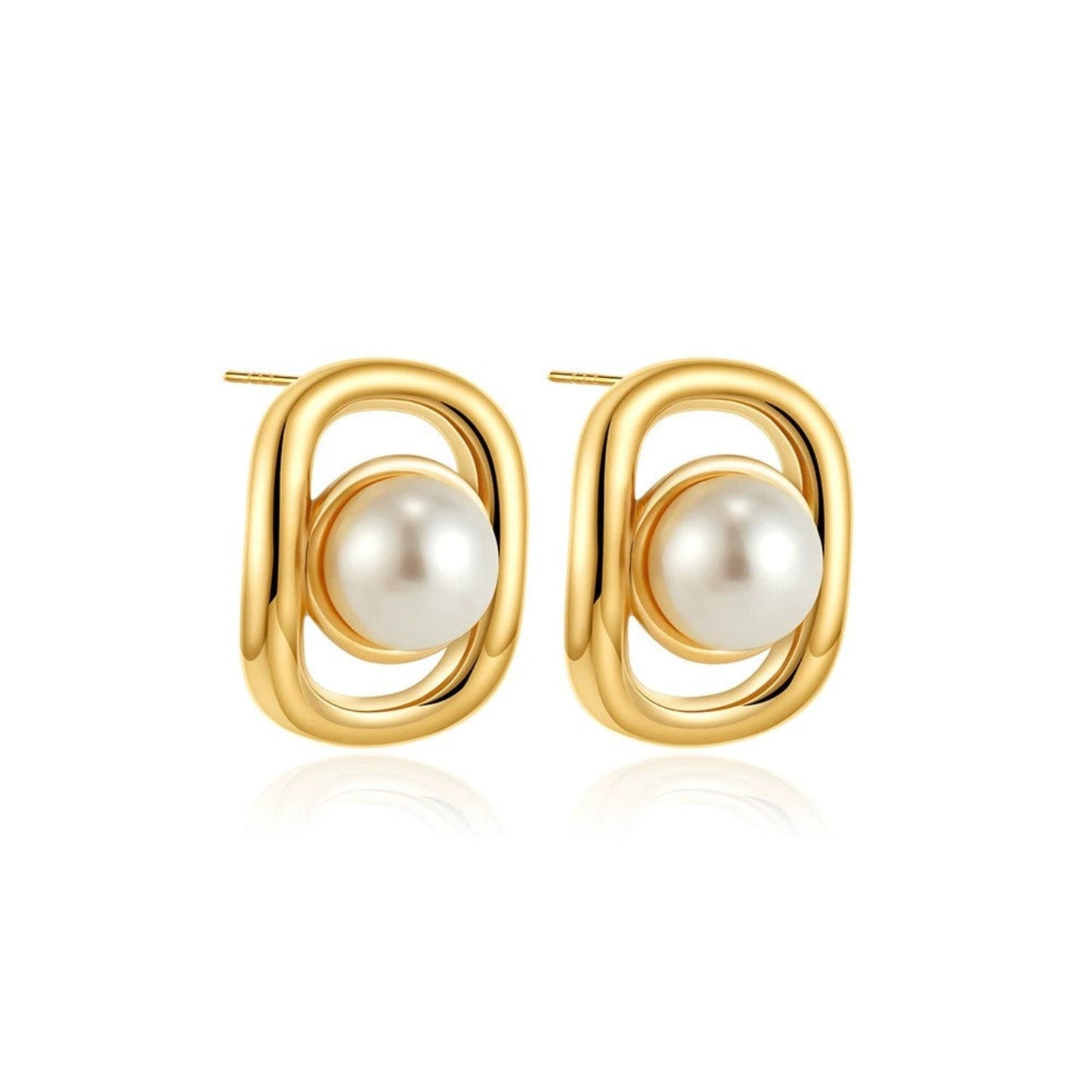 Golden Oval Pearl Studs JLT13393