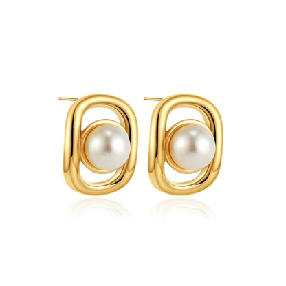 Golden Oval Pearl Studs JLT13393