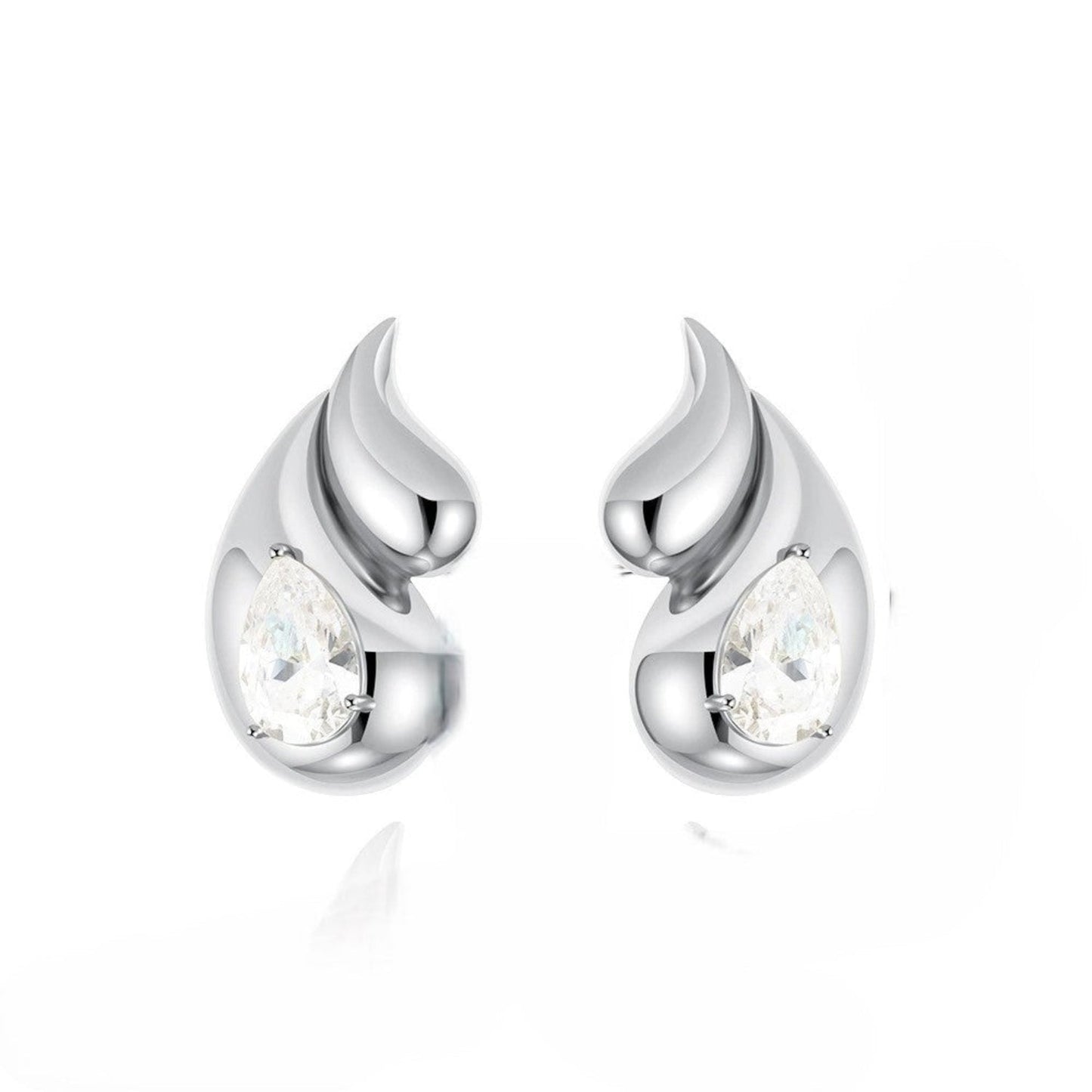 Silver Teardrop Flame Stud Earrings JLT13401