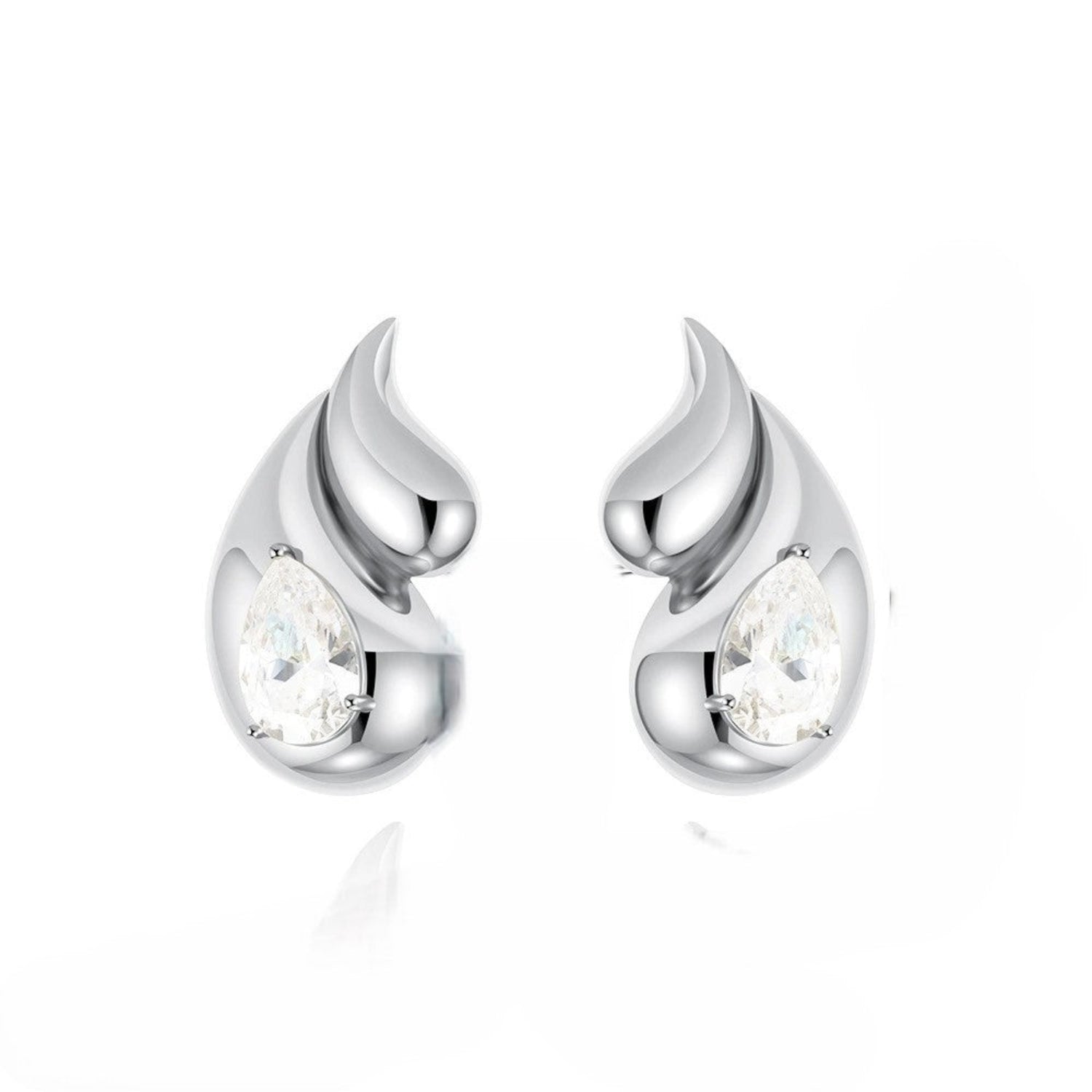 Silver Teardrop Flame Stud Earrings JLT13401