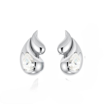 Silver Teardrop Flame Stud Earrings JLT13401
