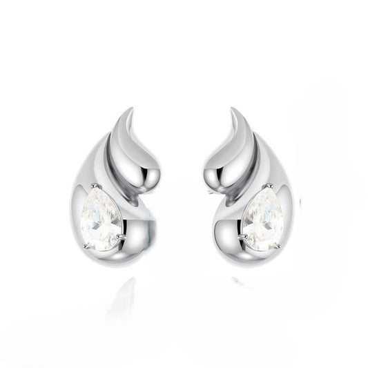 Silver Teardrop Flame Stud Earrings JLT13401