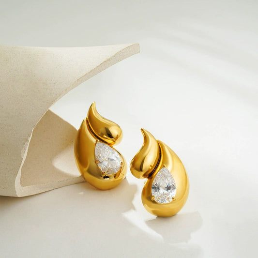 Golden Flame Crystal Drop Earrings JLT13409