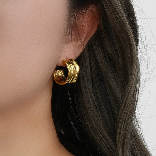 Gold Wave Hoop Earrings JLT13416