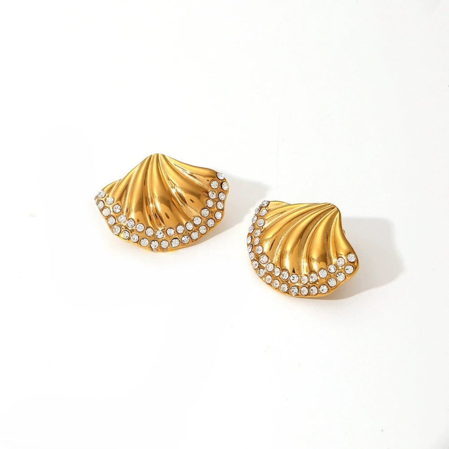 Golden Shell Crystal Stud Earrings JLT13417
