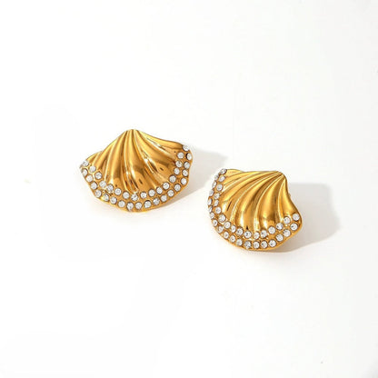 Golden Shell Crystal Stud Earrings JLT13417