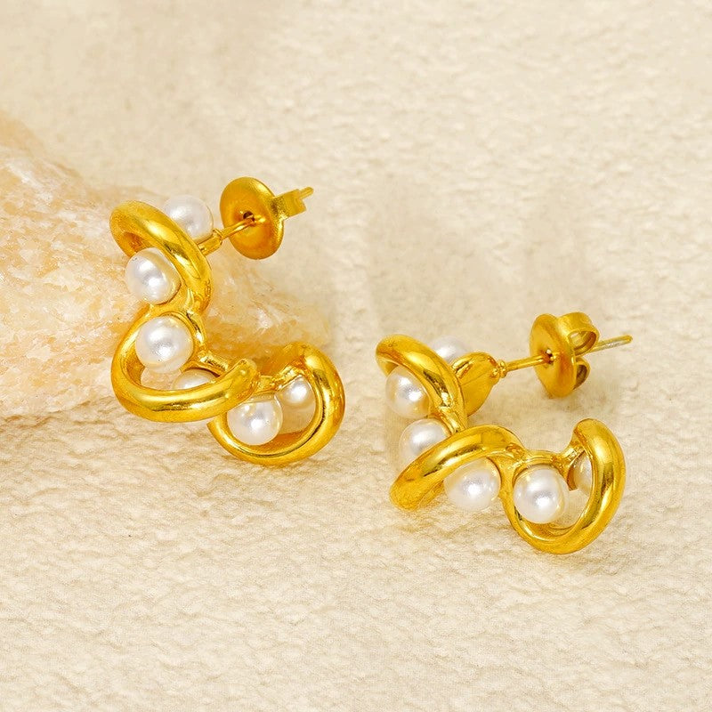 Golden Spiral Pearl Drop Earrings JLT13430