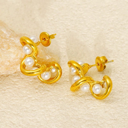 Golden Spiral Pearl Drop Earrings JLT13430