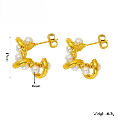 Golden Spiral Pearl Drop Earrings JLT13430