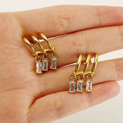 Triple Hoop Crystal Drop Earrings JLT13431