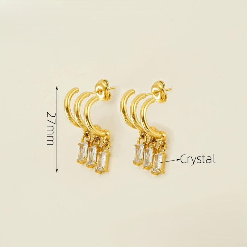 Triple Hoop Crystal Drop Earrings JLT13431