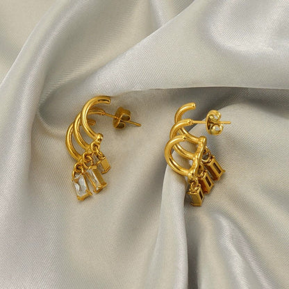 Triple Hoop Crystal Drop Earrings JLT13431
