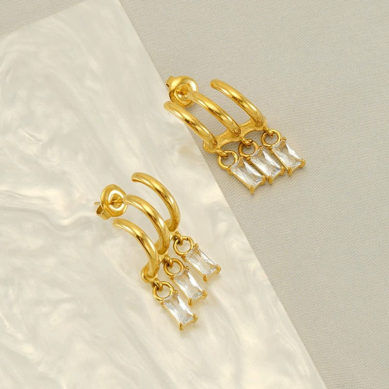 Triple Hoop Crystal Drop Earrings JLT13431