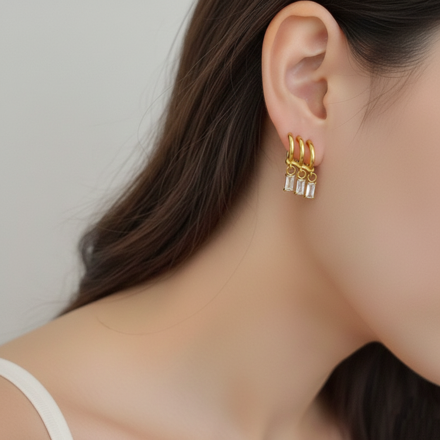Triple Hoop Crystal Drop Earrings JLT13431