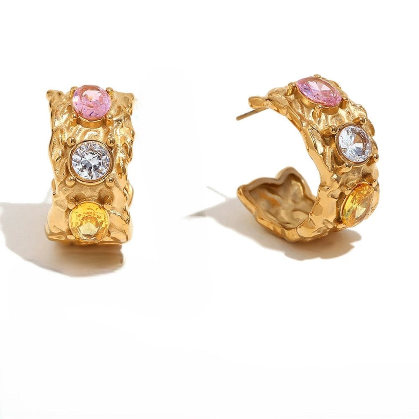 Gold Hoop Earrings with Multicolor Stones JLT13437
