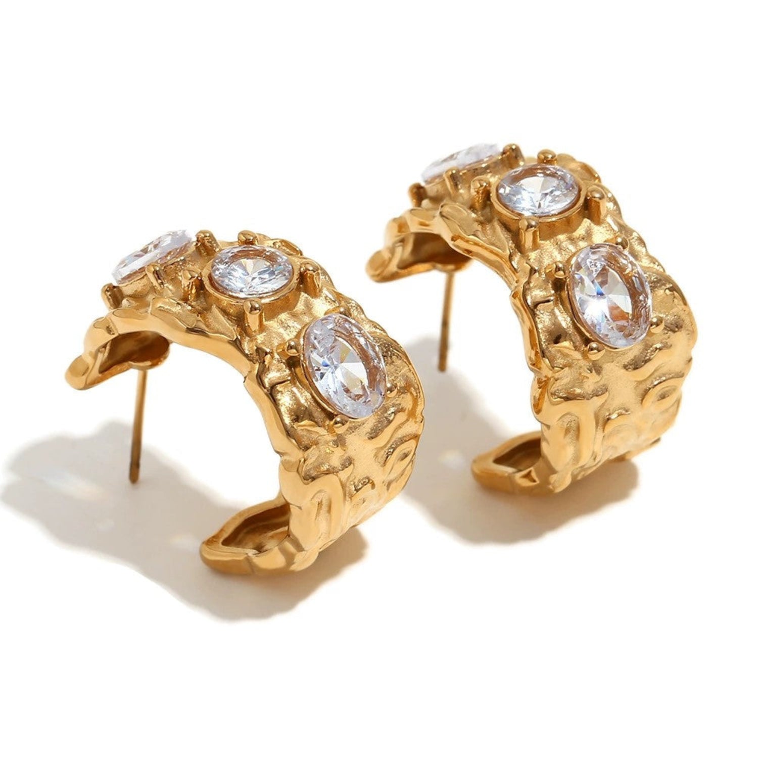Gold Hoop Earrings with Clear Crystals JLT13438