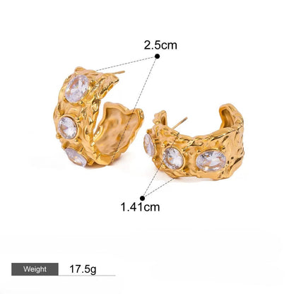 Gold Hoop Earrings with Clear Crystals JLT13438