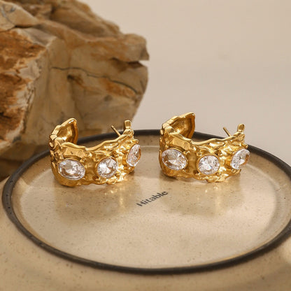 Gold Hoop Earrings with Clear Crystals JLT13438