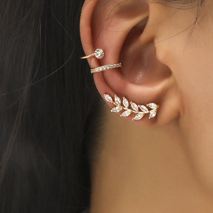 Golden Leaf Cuff Earrings For One Ear jlt13443
