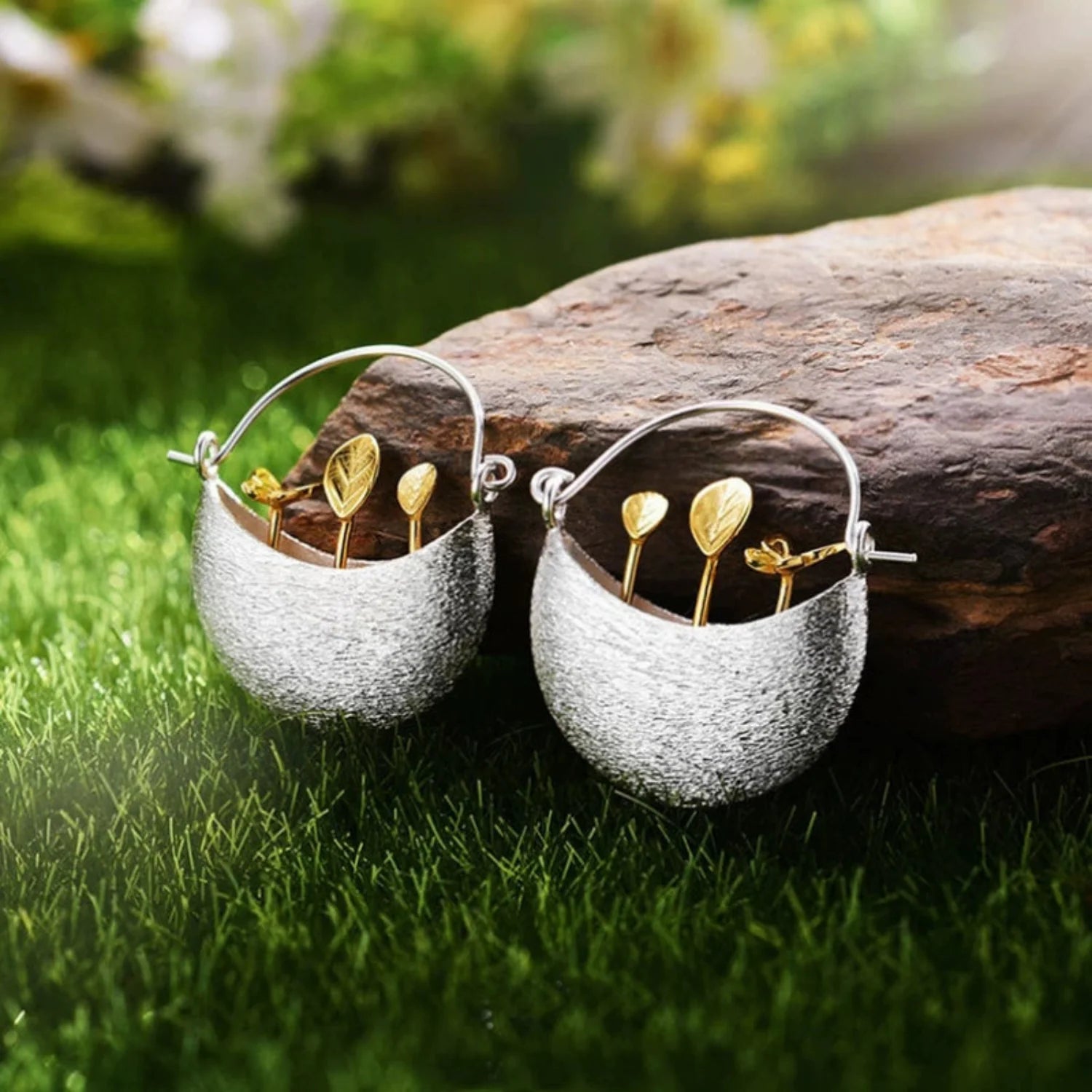 Floral Basket Earring in Silver JLT13446