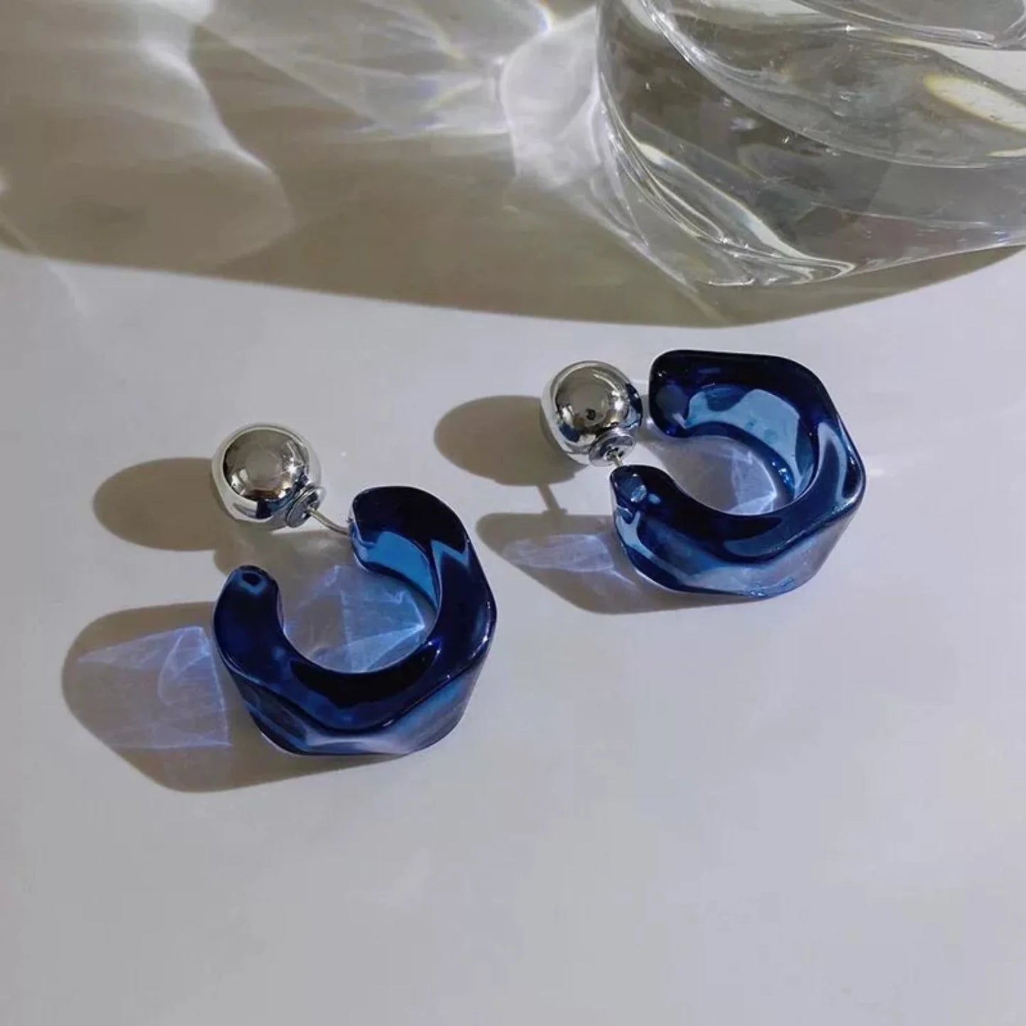 C Shaped Hoop Blue Earrings jlt13461