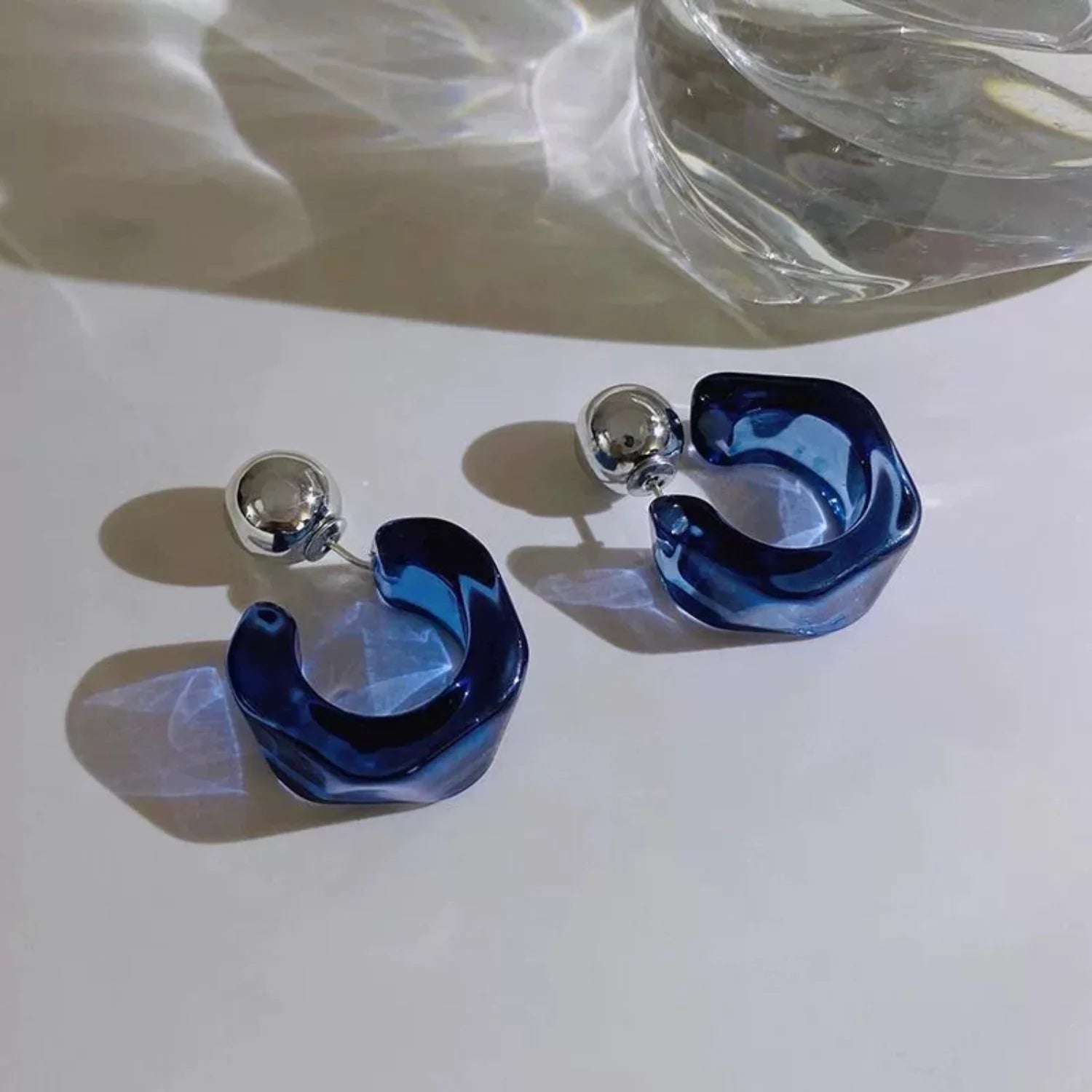 C Shaped Hoop Blue Earrings jlt13461