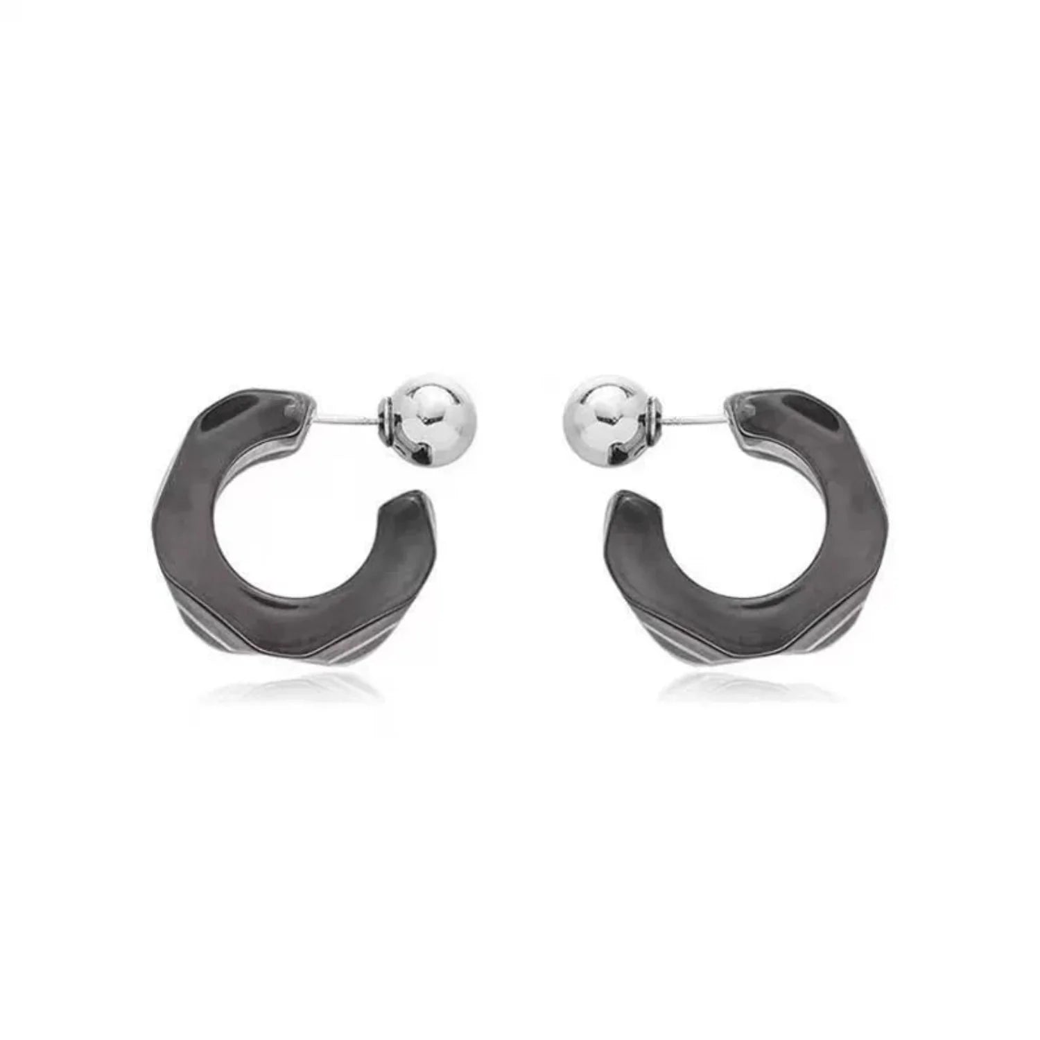 C Shaped Hoop Grey Earrings jlt13462