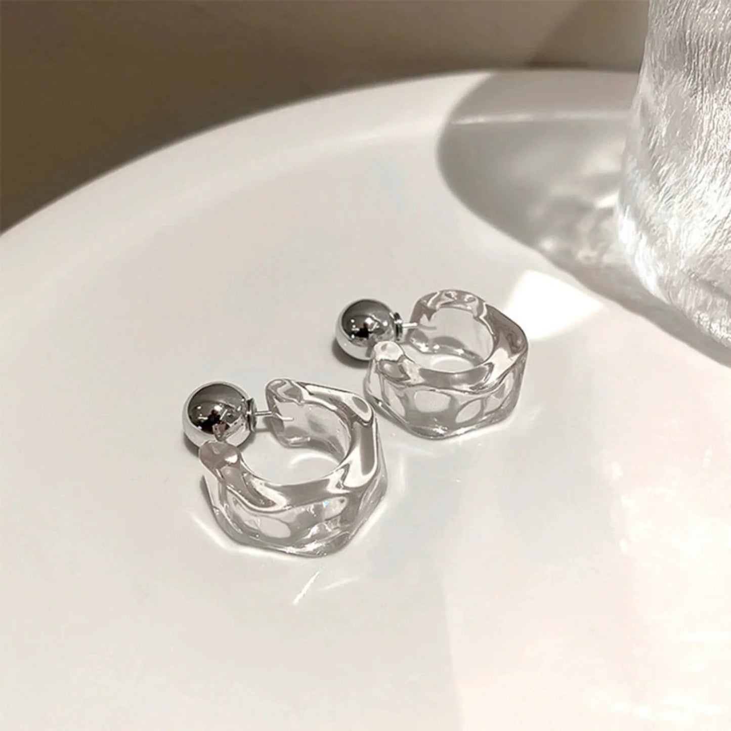 C Shaped Hoop White Earrings jlt13463