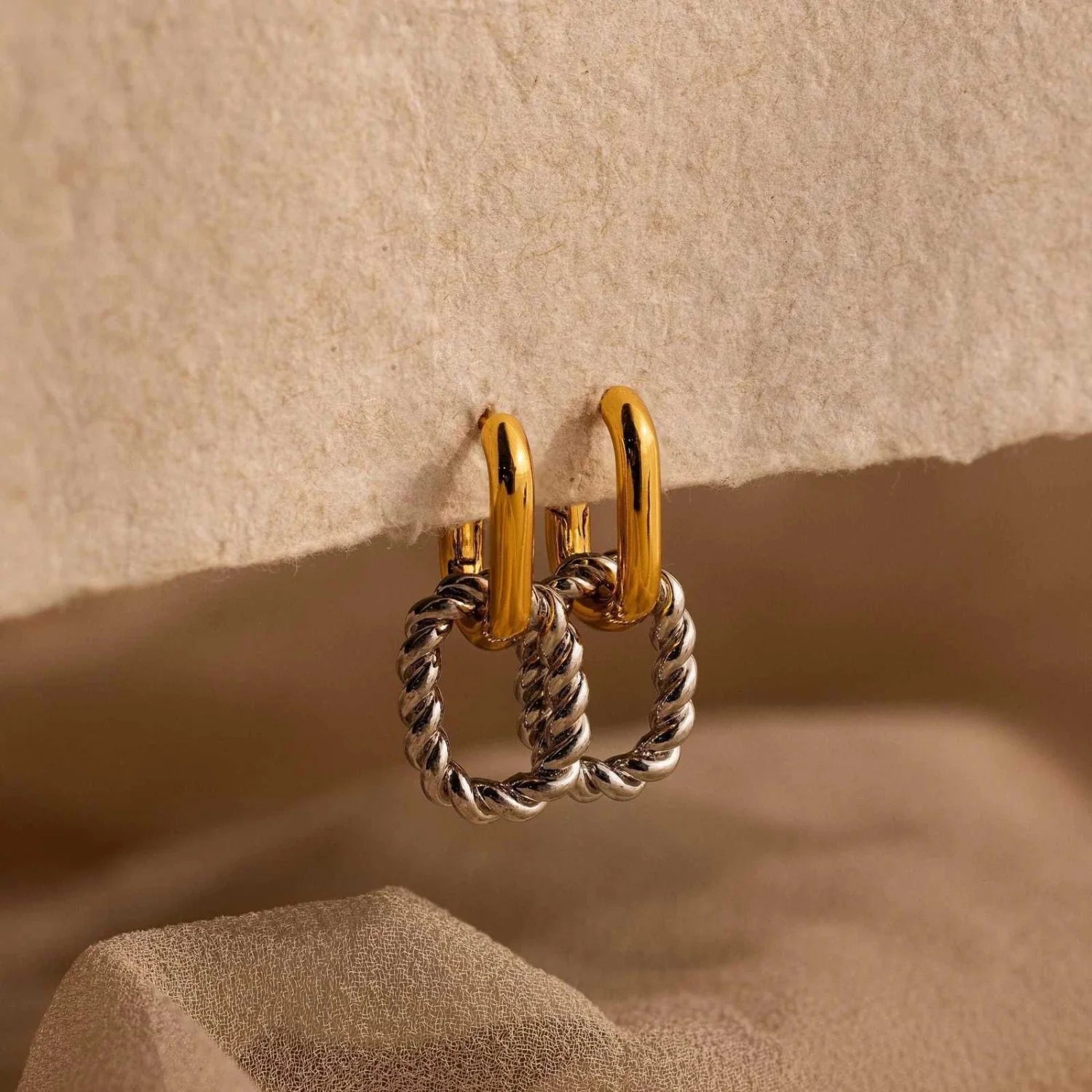 Dual Tone Interlocking Hoop Earrings jlt13488