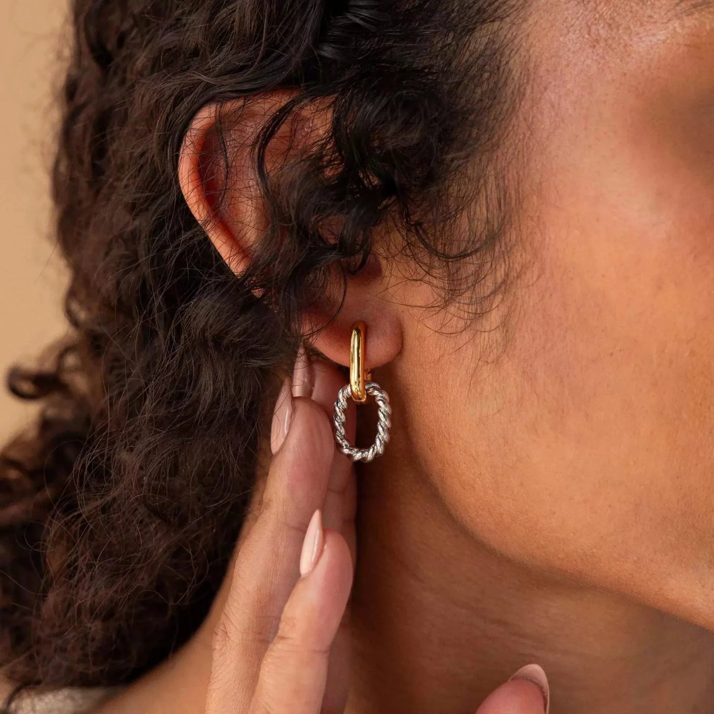 Dual Tone Interlocking Hoop Earrings jlt13488