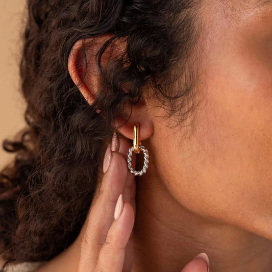 Dual Tone Interlocking Hoop Earrings jlt13488